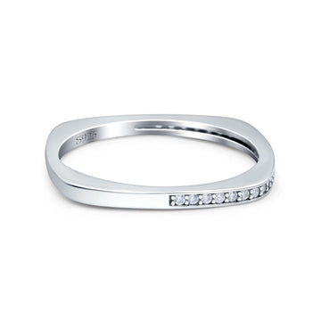 Half Eternity Ring Wedding Engagement Band Round Simulated Cubic Zirconia 925 Sterling Silver (1.7mm)